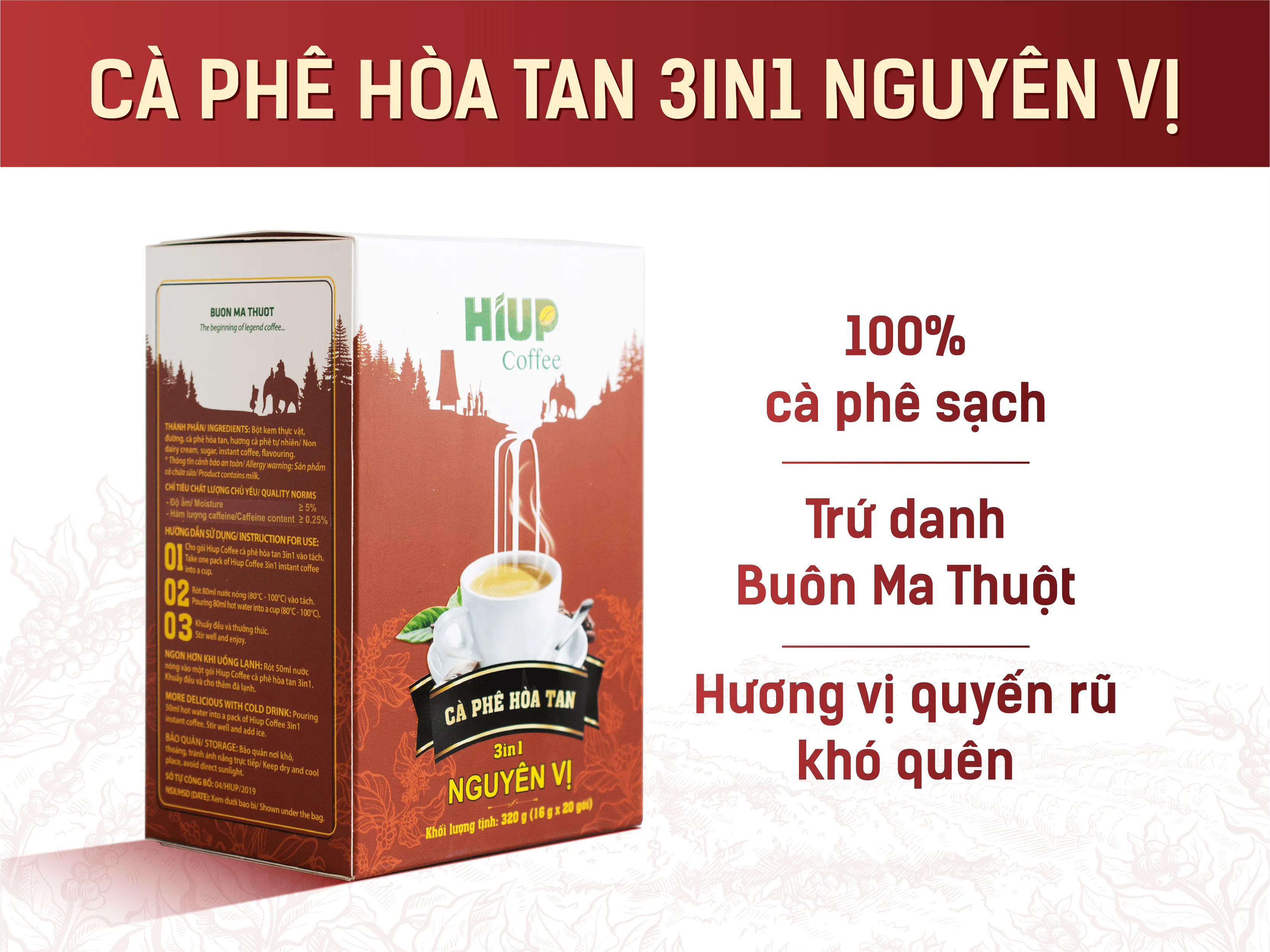 Cà phê hòa tan 3in1 Nguyên Vị – Hiup Coffee